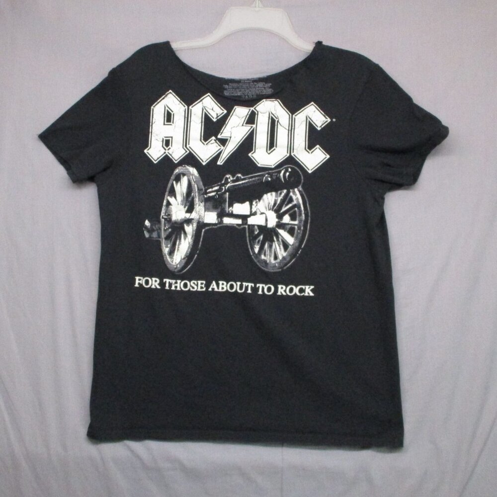 AC/DC Graphic Print T-Shirt Collar Cut Out Black Women Size | M